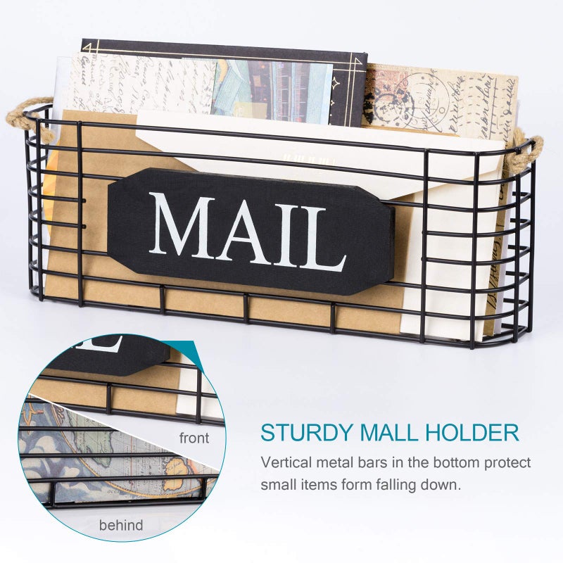 SRIWATANA Rustic Mail Key Holder, Mail Organizer Wall Mount with 5 Hooks Large, Black - Image 4